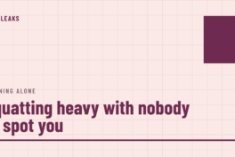 Blush cover on a faint grid with a solid plum square in the top corner, the label training alone, and the headline squatting heavy with nobody to spot you in plum