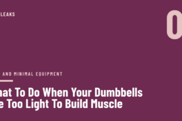 Deep plum cover with a large pale pink numeral in the top corner, the label home and minimal equipment, and the headline What To Do When Your Dumbbells Are Too Light To Build Muscle set in white
